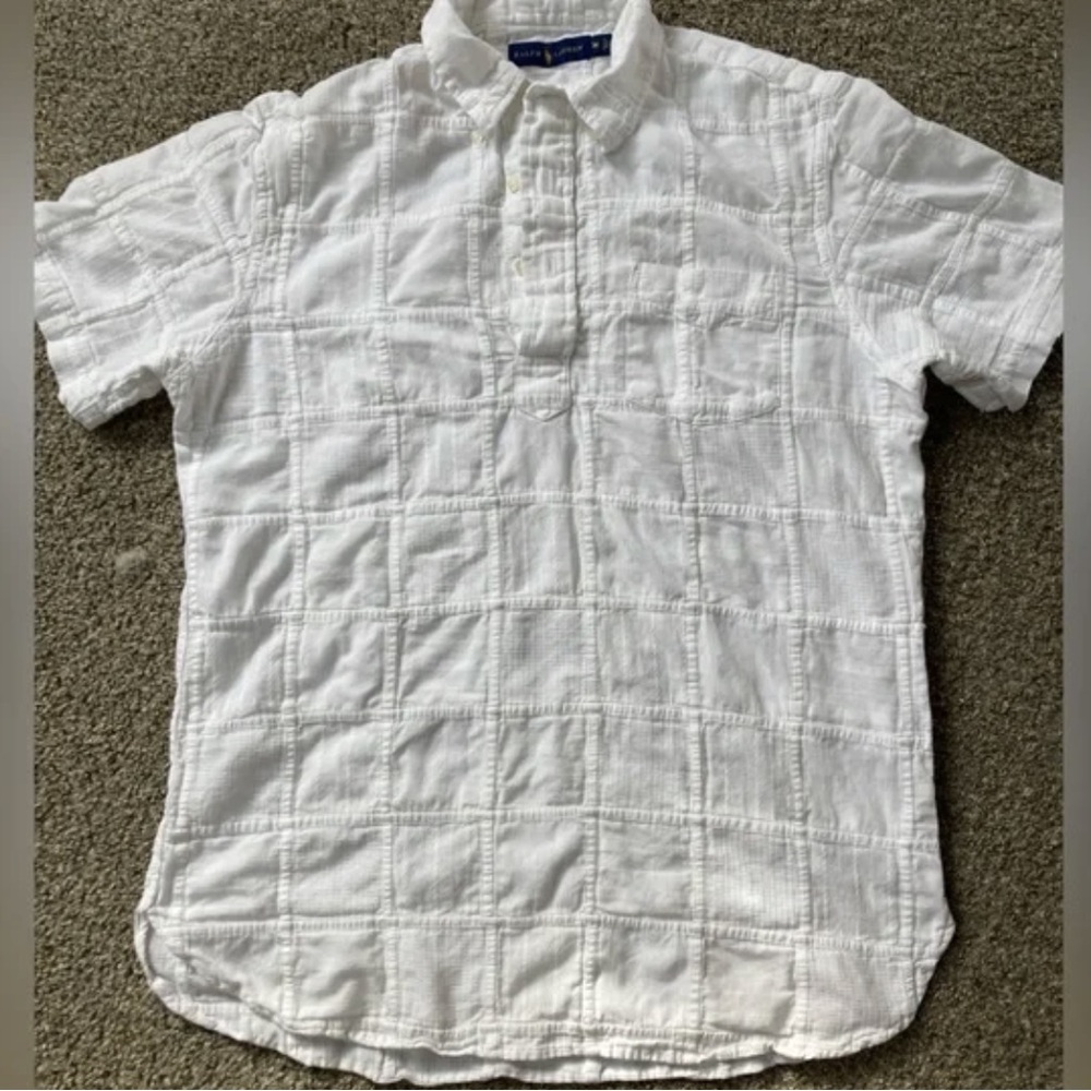 White Short-Sleeve Textured Polo Shirt - Unknown Brand